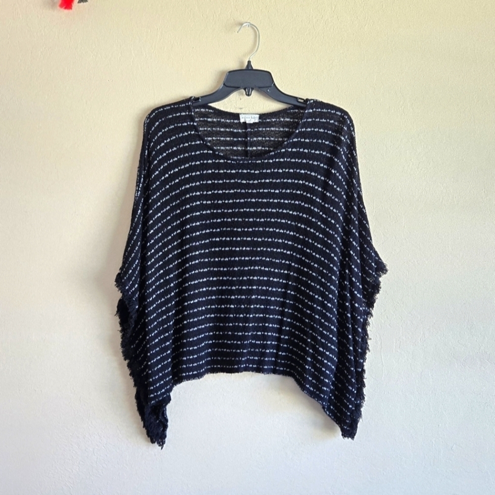 Maison Jules Black Striped Poncho Pullover Knit Sweater Size Small